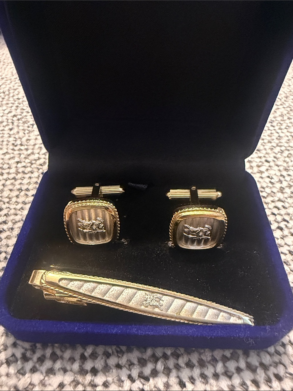 Burberry Gold-silver Tone Cufflinks set with Brown Striated Centers